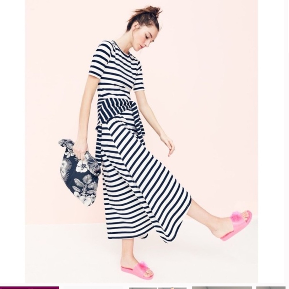 J. Crew Striped navy and White Dress maxi high low dress size small
